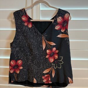 Tommy Bahama Vintage Floral Print V Neck Sleeveless Top Black Multi Size XL